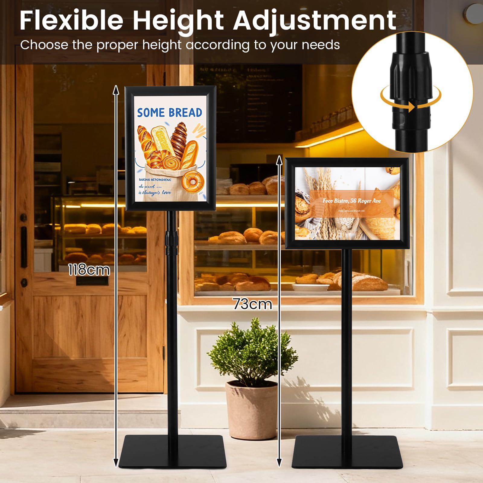 GIANTEX Supporto per poster A4, set di 2 espositori con rotazione a 360°, altezza regolabile 74-118 cm, base ponderata, pannello per menu, matrimonio, ristorante (nero, 2)