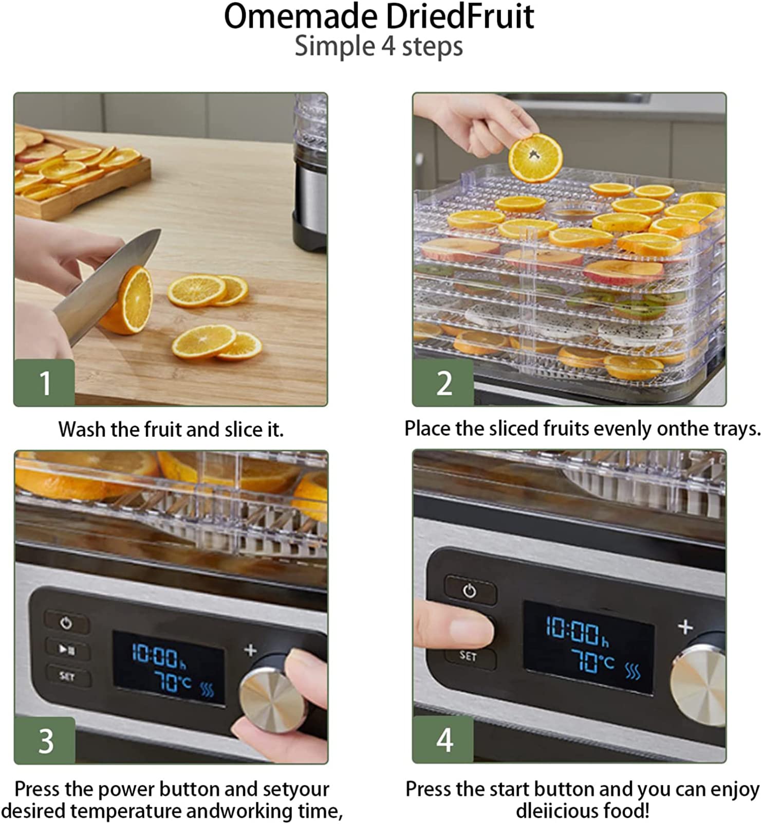 Deshidratador De Frutas Eléctrico Secador De Alimentos, Deshidratador De Alimentos De 5 Bandejas 400W, Temporizador De 24 Horas, Ajuste De Temperatura De 35-70 ° C, para Secar Frutas, Carne