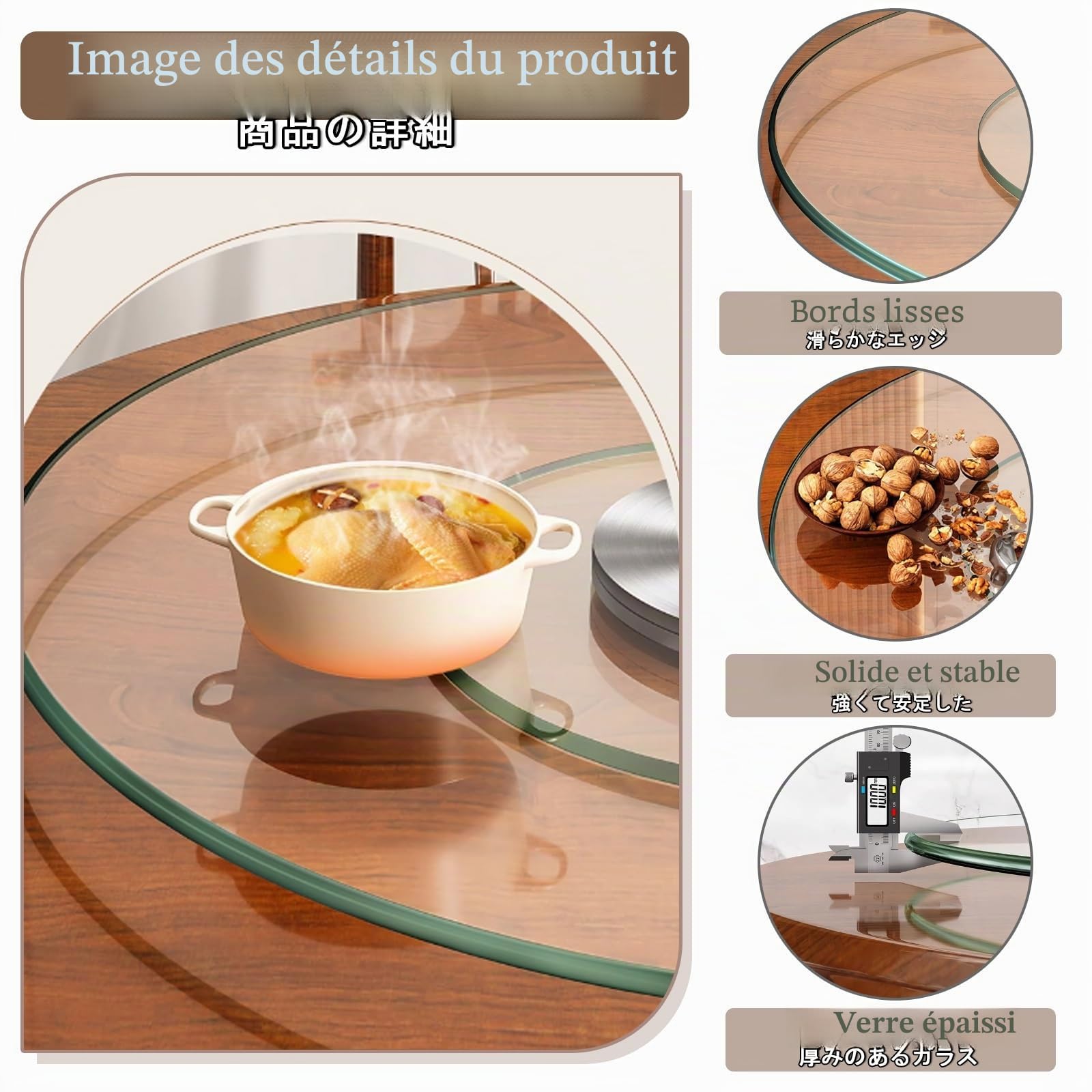 Plateau Rotatif Rond En Verre Trempé Lazy Susan,Plateau Rotatif En Verre, Plateau Tournant Table,roulement En Acier, Plateau De Service Rotatif Lazy Susan En Verre Trempé