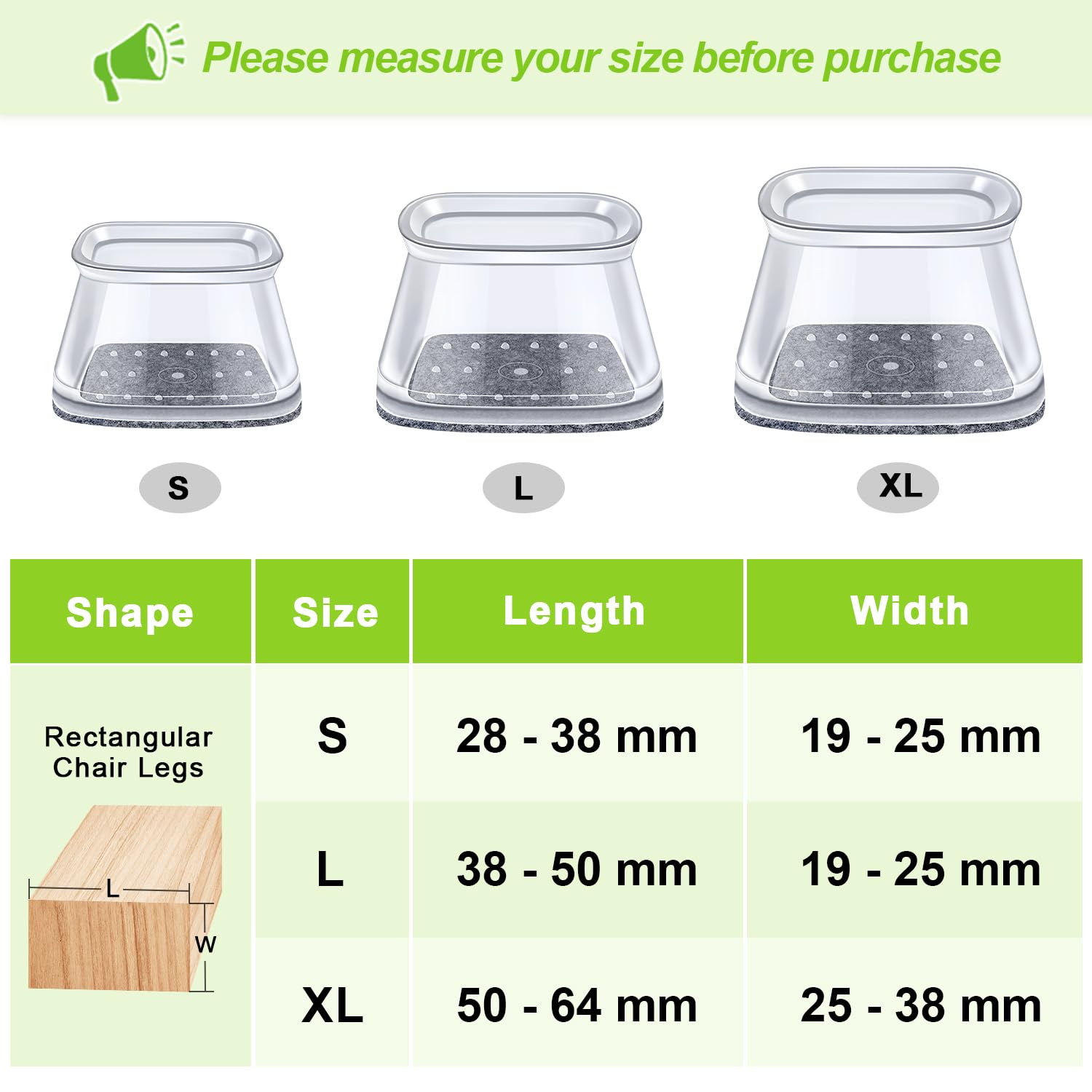32Pcs Chair Leg Floor Protectors, Rectangular Protectors for Furniture Legs Furniture Sliders - Image 2