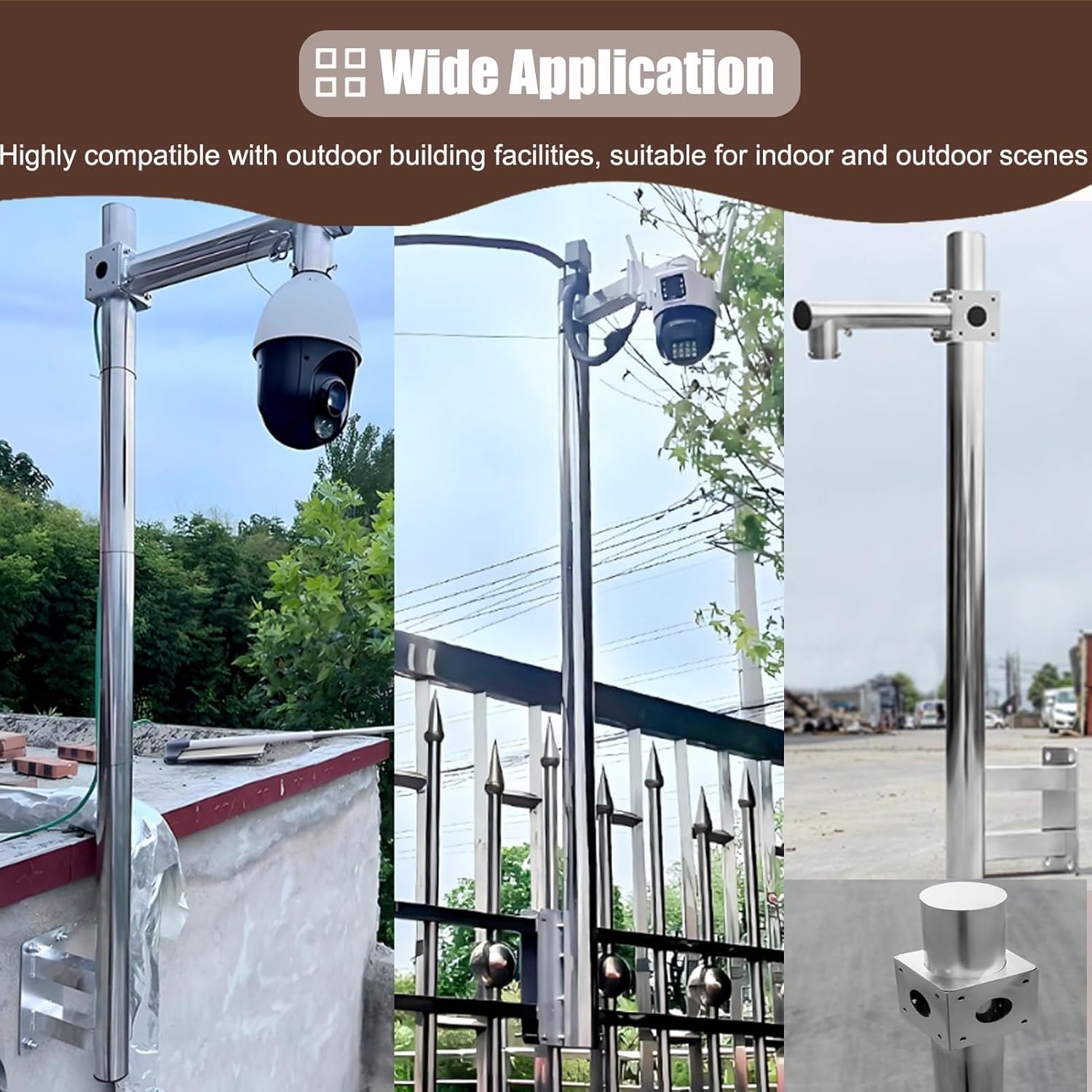 Extra-Long Stainless Steel Surveillance Pole for Roof Inspection, 4-6.6 ft Universal Security Camera Mounting Tube (Single Gun, 0.5 m/1.64 ft)