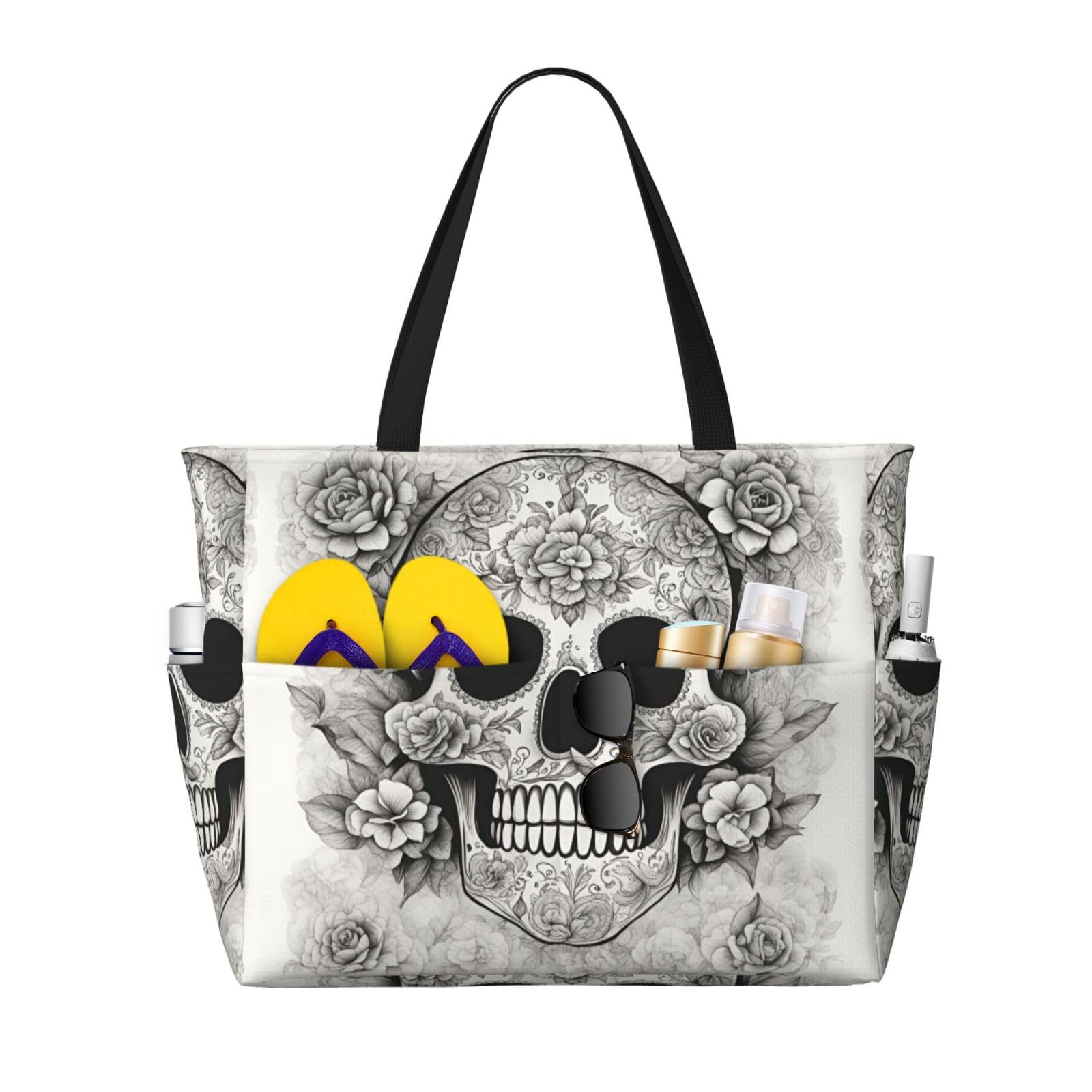 Sac de transport extra large avec tête de mort mexicaine, sac de plage pliable avec sac, sac de week-end, sac de voyage, sac de nuit