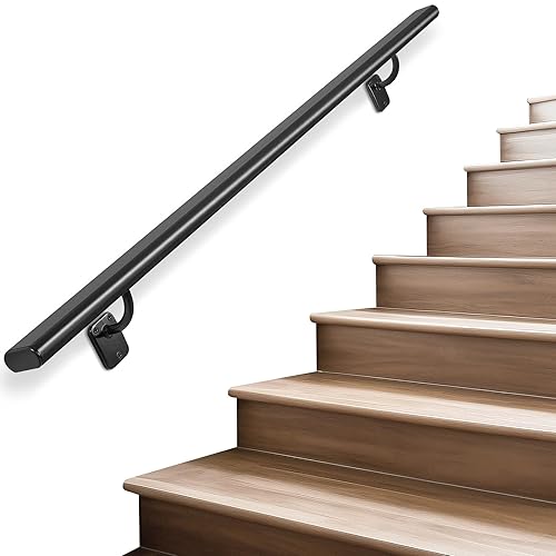 Industrial Stair Handrail Wall-Mounted Hand Rails for Indoor Stairs Black