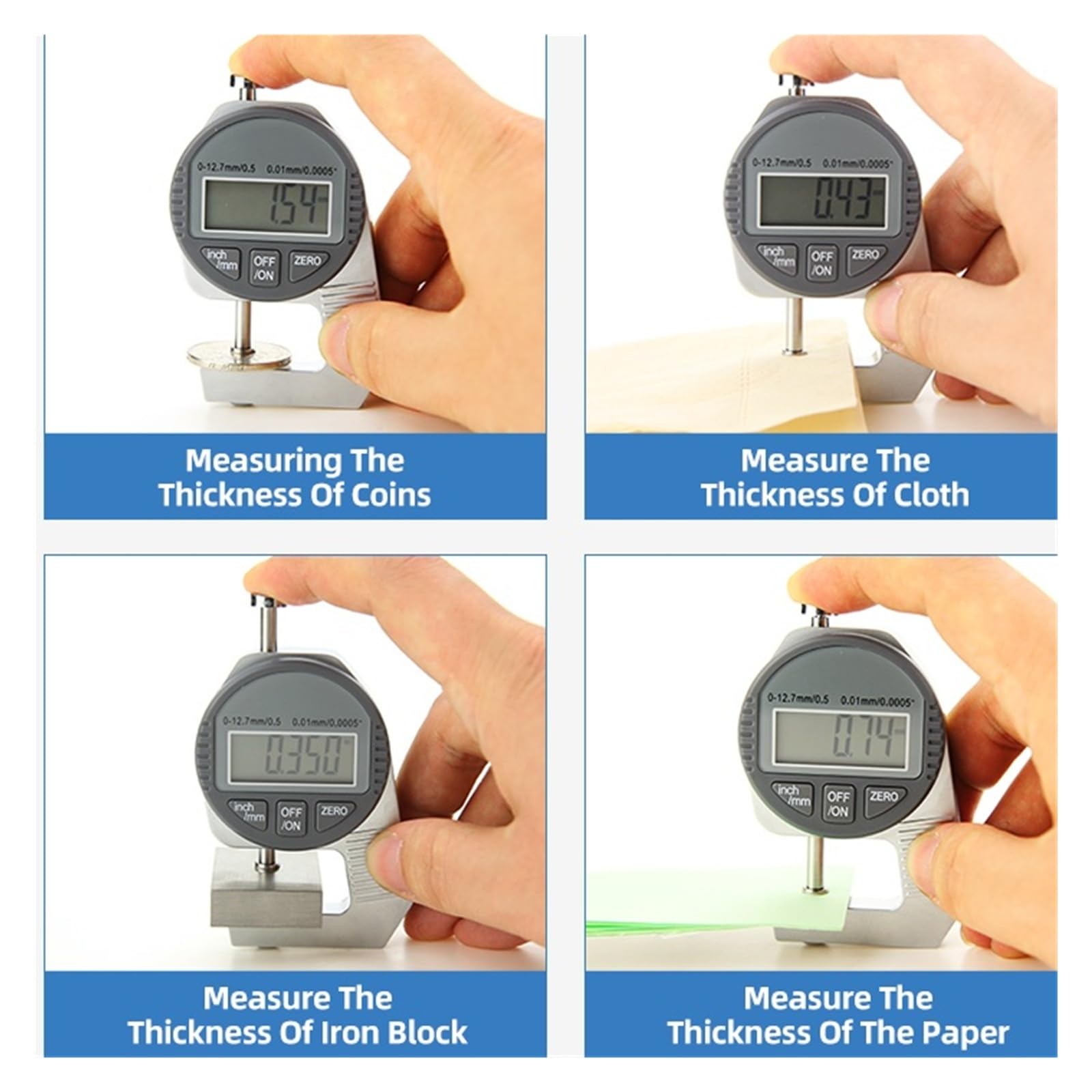 Medidor de espesor con pantalla digital, micrómetro electrónico LCD de aleación de zinc, herramientas métricas de medición de espesor de pared de 0-10/20 mm Alta Sensibilidad(0-20mm B Thickness)