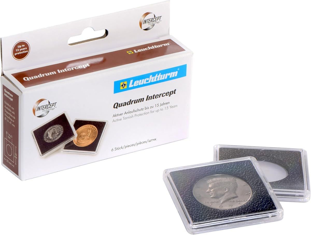Lighthouse - QUADRUM Square Coin Capsules with INTERCEPT Technology Corrosion Protection for 27 mm Coins - Pack of 6