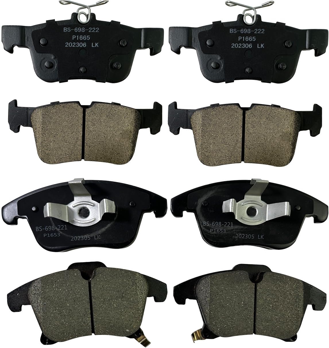 Front and Rear Ceramic Brake Pads for 2013-2020 Ford Fusion for 2013-2020 Lincoln MKZ, Disc Brake Pad Replacement Kit P-1653 P-1665