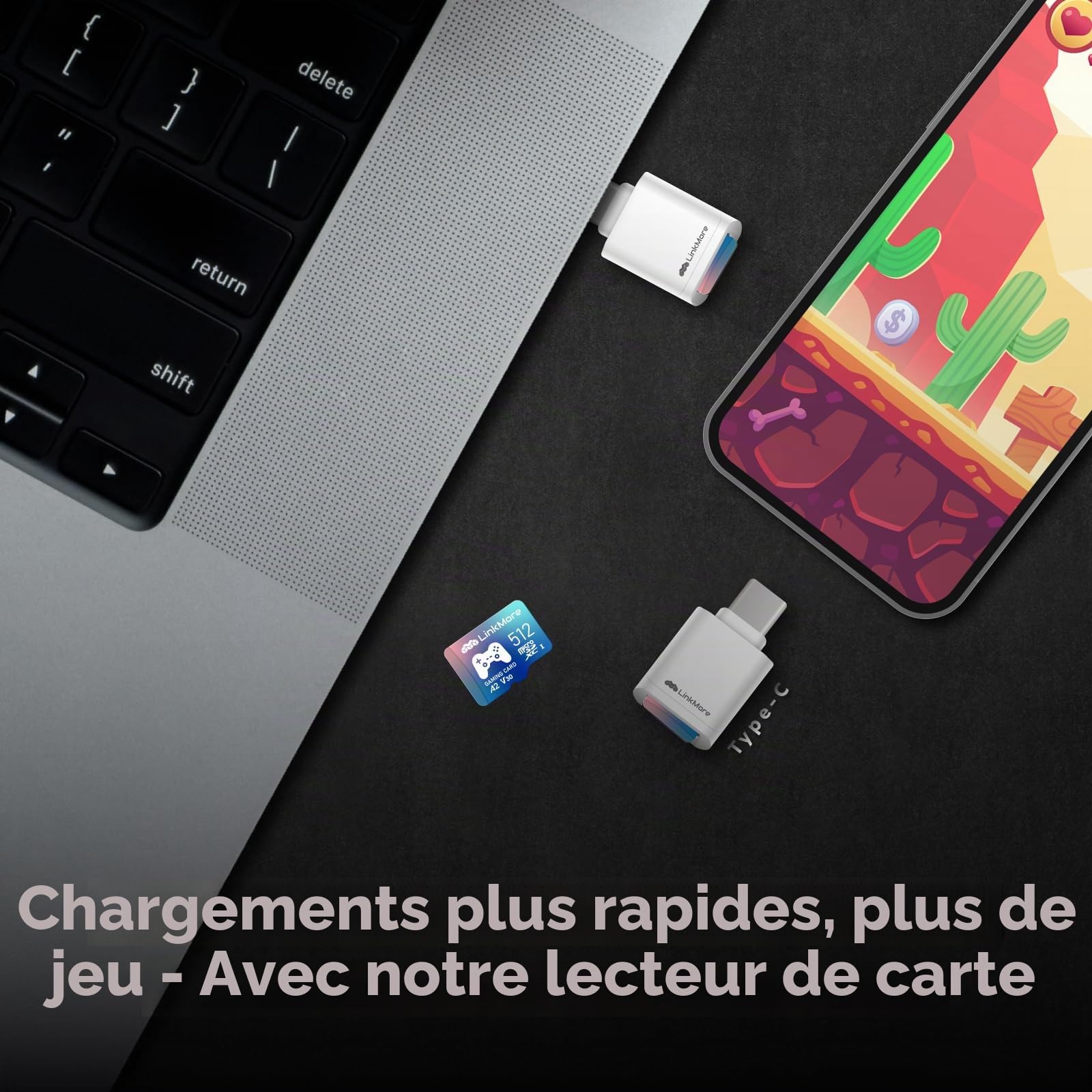 LinkMore Carte micro SDXC de jeu 512 Go, A2, UHS-I, U3, V30, classe 10, vitesse de lecture jusqu'à 160 Mo/s, vitesse d'écriture jusqu'à 120 Mo/s, adaptateur SD inclus (XV23 PRO)
