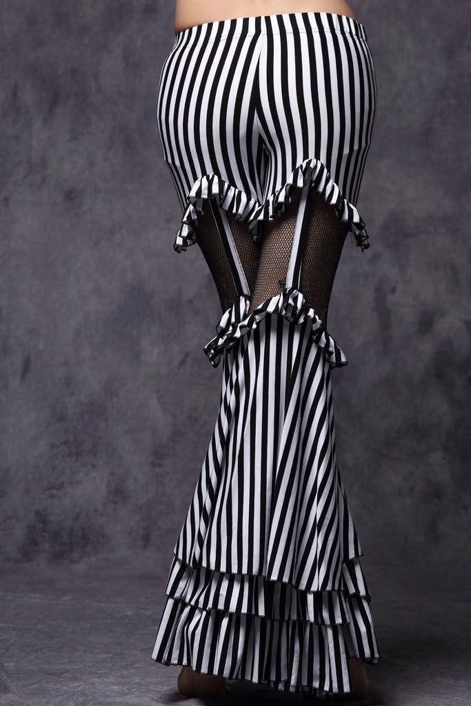 Trible Belly Dance Striped Bell-Bottomed Pirate Pants for Women Rave Outfits Halloween Costume Cotton Black