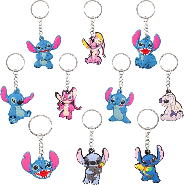 Stitch Keyring Cartoon Anime Cute Keychain Pendant 3D Silicone Figure Key Chain Keyrings Rings Party Favors Bags fillers Kids Novelty Toys Birthday Gift Boys Girls Bag Charms Car Key Decor Keychains