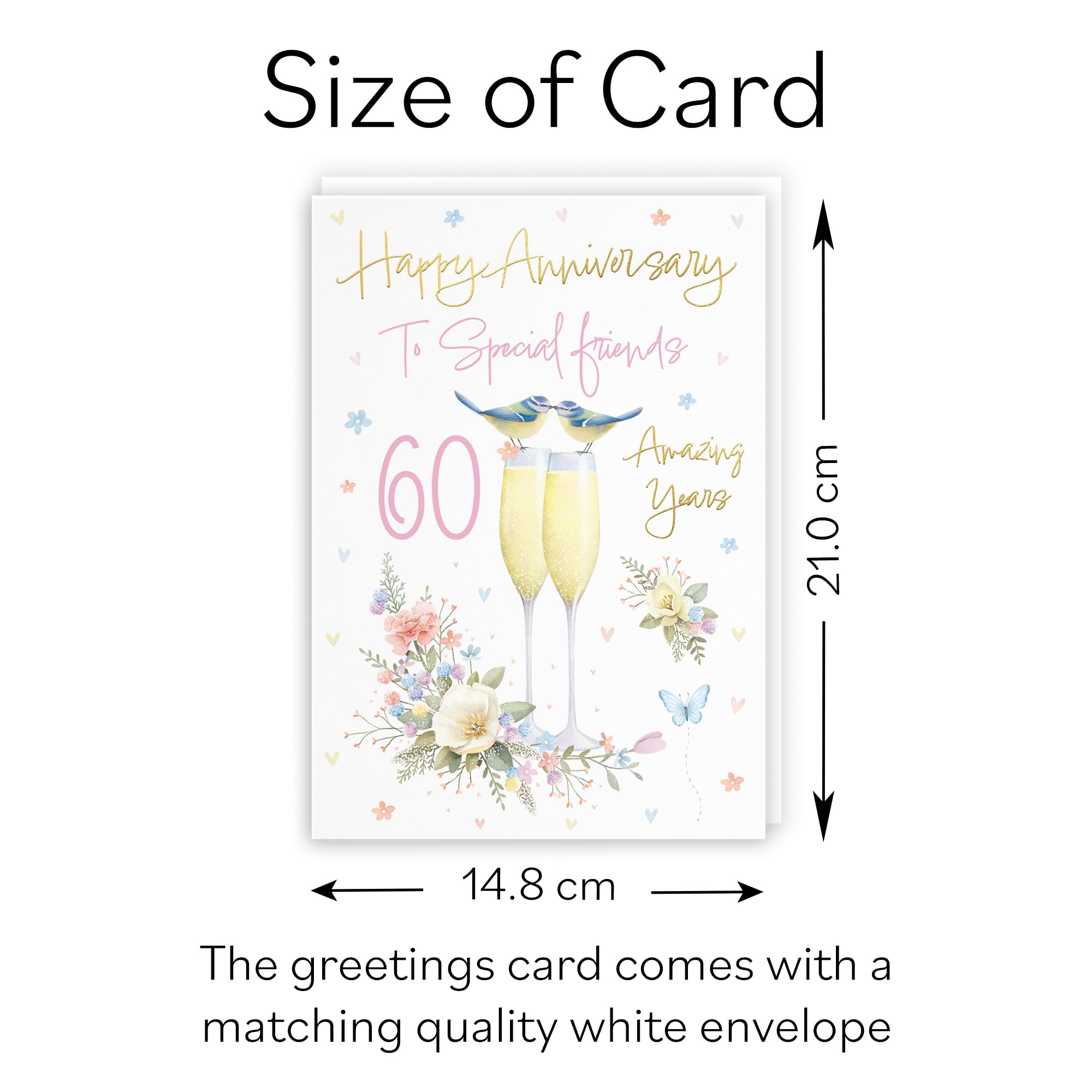 Hunts England, Special Friends 60th Anniversary Card, A5 Size, Champagne Flutes, Gold Foil - Image 3