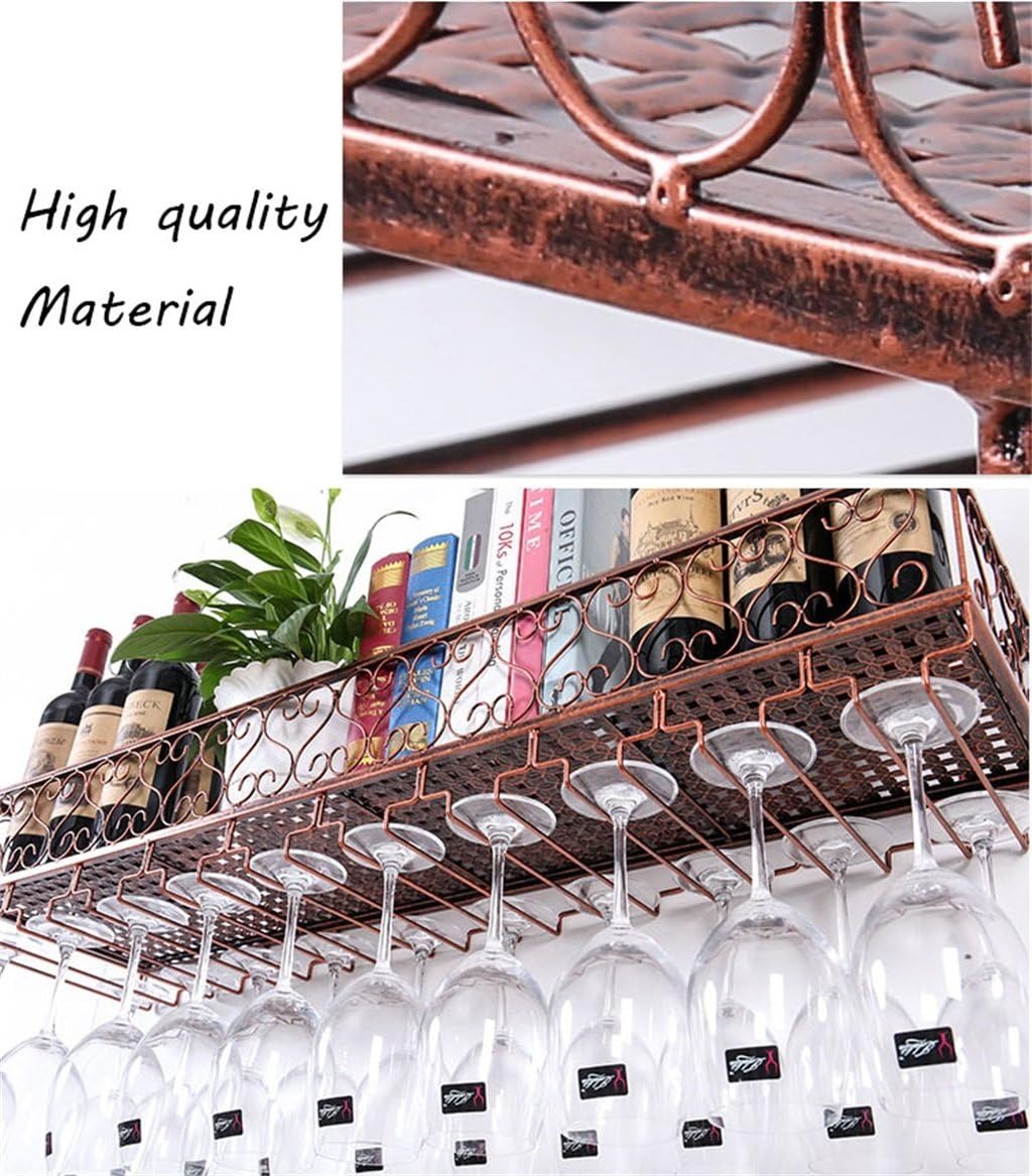 LUNEZY Wine Racks Wall Holder Metal | Hanging Wine Glass Holder | Vintage Wine Bottle Holder | Rustic Wall Mounted Wine Holder Wine Cabinet | Wall Shelf Storage Organizer Rack (Bronze) (S