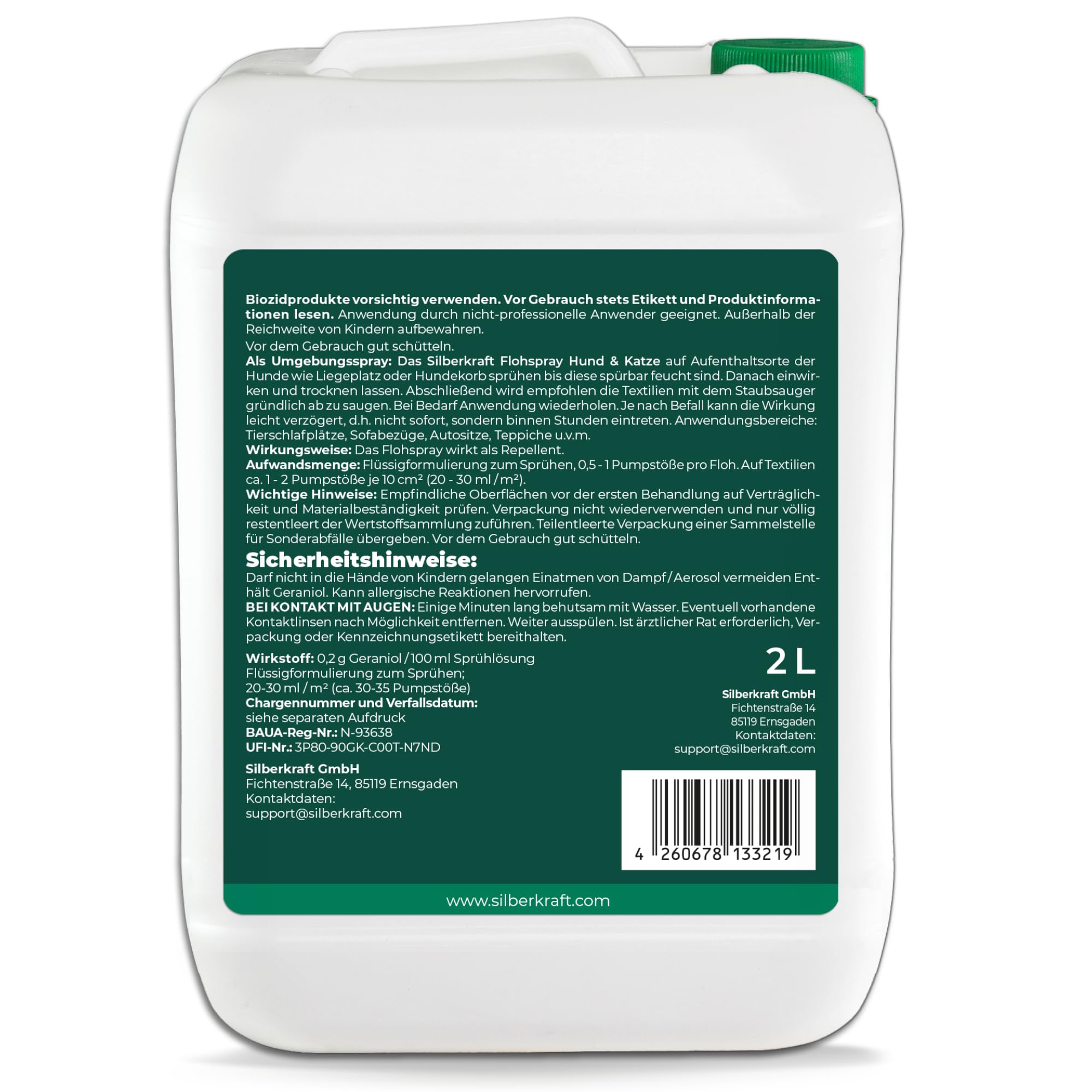 Silberkraft Flohmittel, Floh-Spray 2 L - Flohspray für Hund, Katze und andere Haustiere - Anwendung am Tier - ideales Anti-Floh-Mittel gegen Flöhe, Zecken, Parasiten, Ungeziefer…