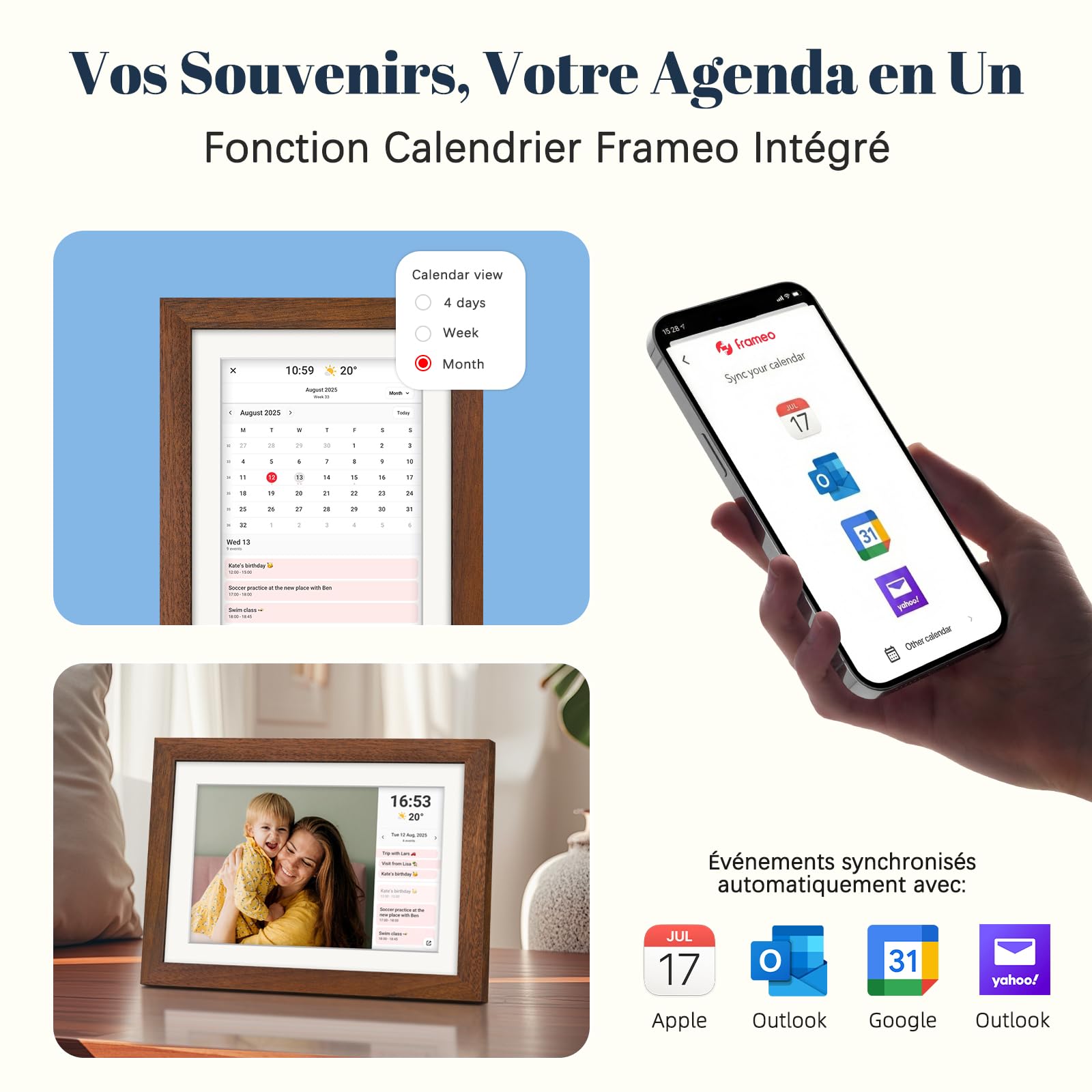 Frameo Cadre Photo Numérique WiFi 10.1 Pouces Noyer Bois Mémoire 32 Go, Écran Tactile HD IPS 1280 x 800, Auto-Rotation, Partage de Photos Vidéos Via Frameo APP/USB/SD, Cadeau Femme Homme