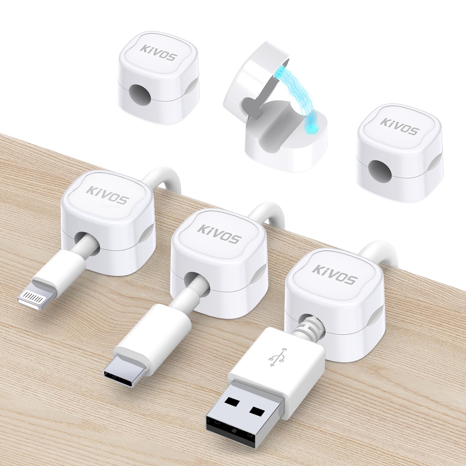 6 Pack Magnetic Cord Organizer, Secure Adhesive Cable Management Clips, Wire Holder Keeper Organizer for Home Office Car Desk Nightstand (Blacck)