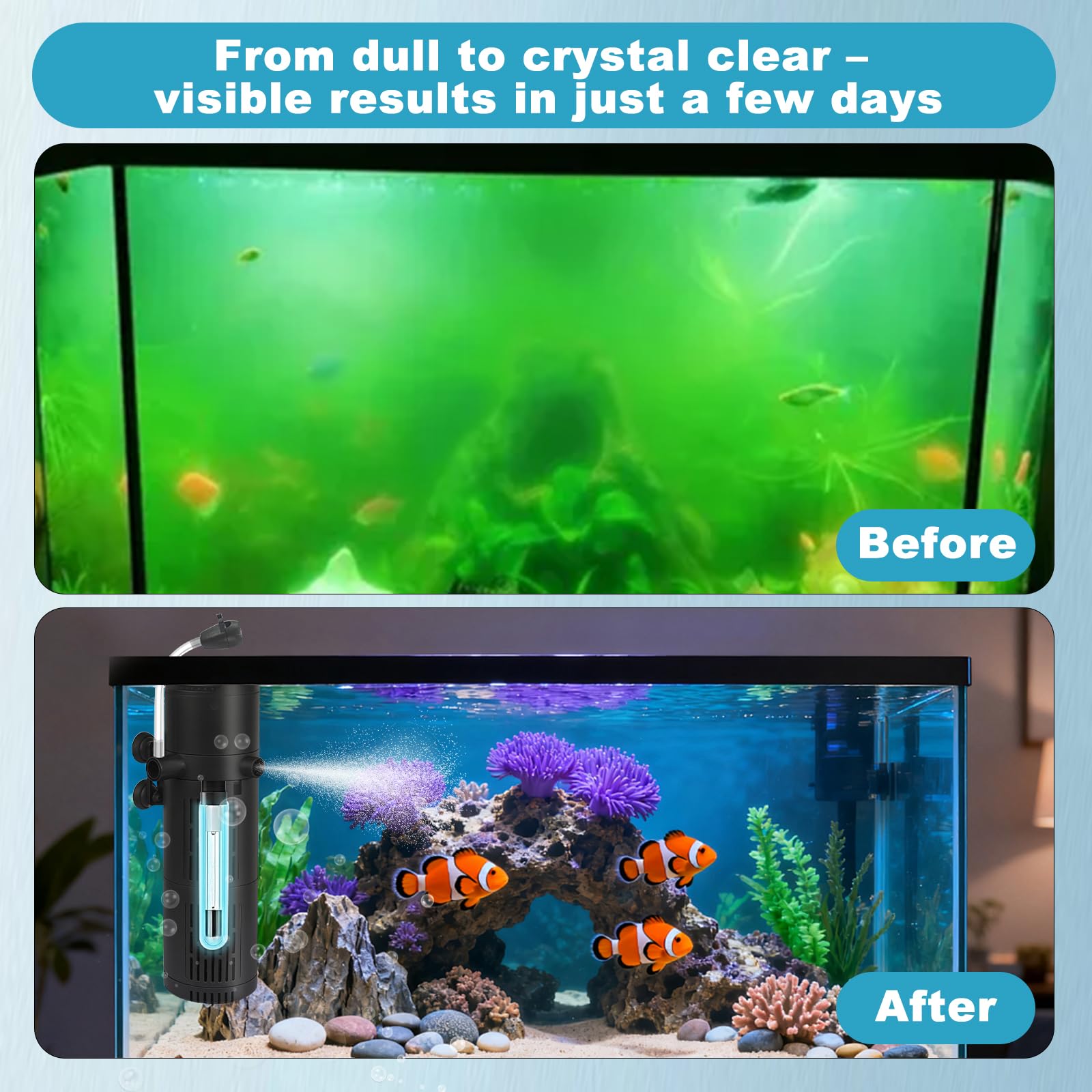 Filtre Aquarium 1800L/H Anti-Algues U-V Filtre Intérieur Aquarium avec Ventilation et Douche à Pluie, Pompe à Eau Douce et Eau Salée Convient aux Aquariums de 180-300L