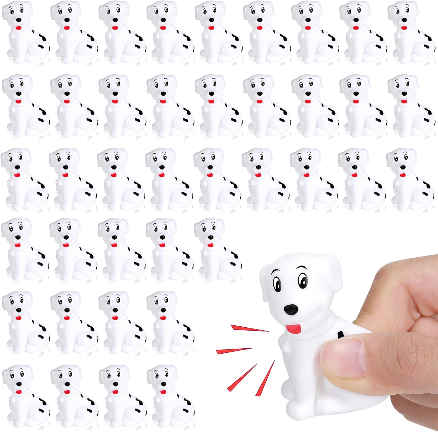Poen 50 Pcs Rubber Dalmatian Dog Bath Toys Bulk Mini Dalmatian Figures Float Squeaky Toys for Baby Shower Birthday Party Cake Decoration 100th Day of School Gift, 2.2 x 1.6 x 1.3 Inches