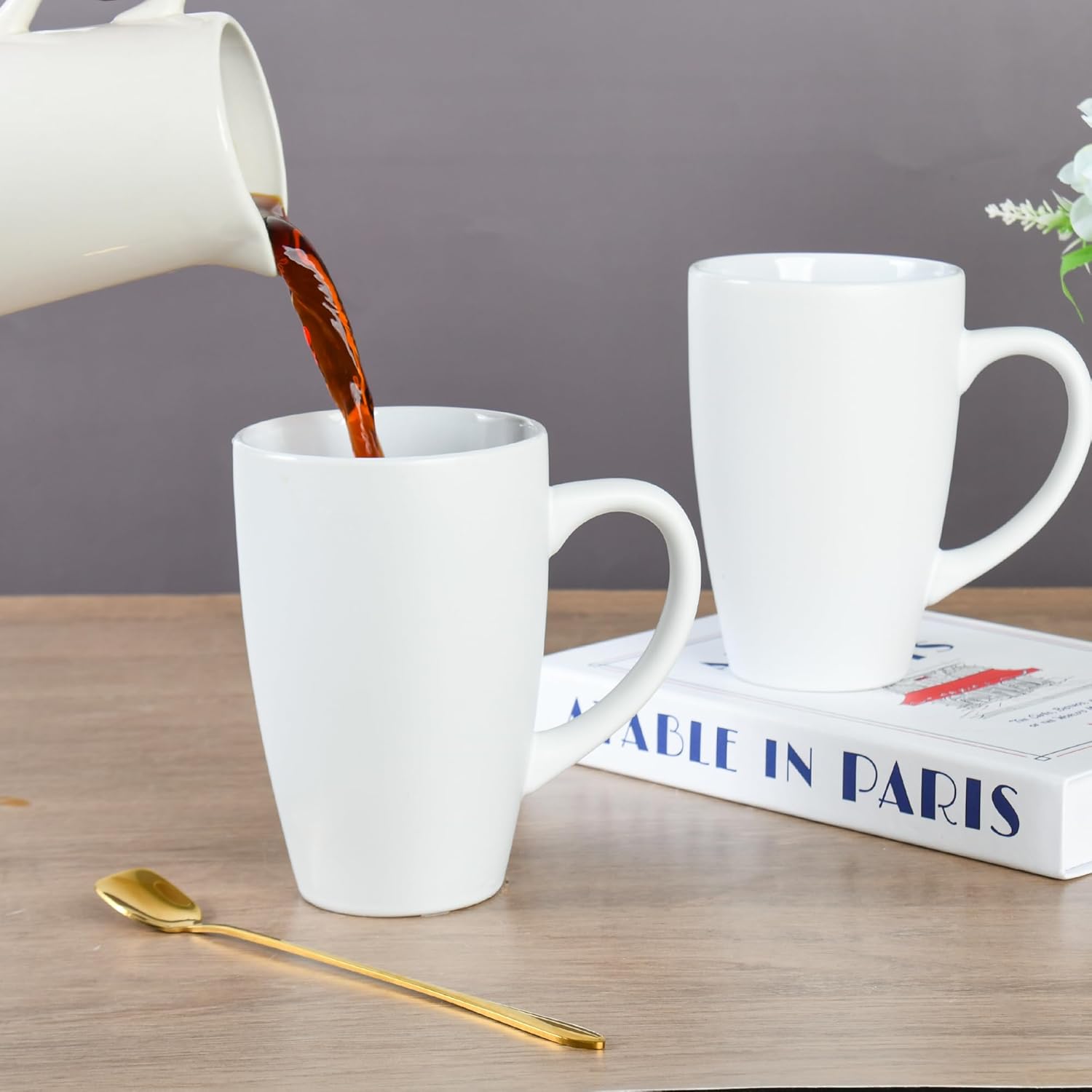 20oz Extra Large Ceramic Tall Coffee Mugs Set for Coffee Tea Hot Cocoa set of 4 Dishwasher & Microwave Safe (Matte white) - Image 7