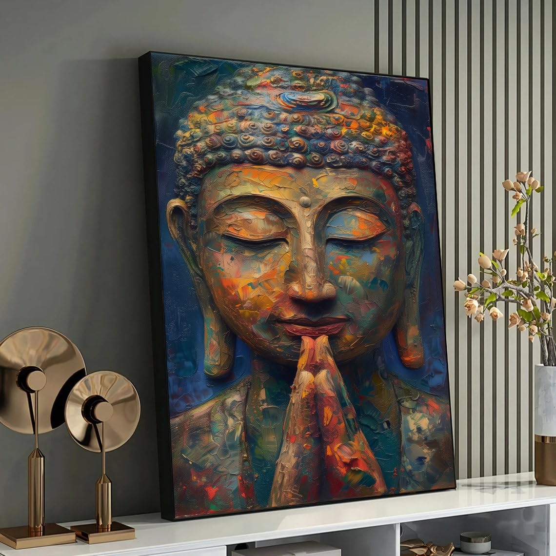 Tableau Bouddha pour revitaliser un mur blanc avec une décoration zen