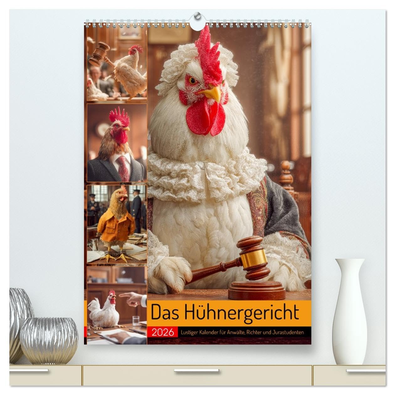 Das Hühnergericht - Lustiger Kalender für Anwälte, Richter und Jurastudenten (hochwertiger Premium Wandkalender 2026 DIN A2 hoch), Kunstdruck in ... für Juristin. Humor pur! (CALVENDO Spass)