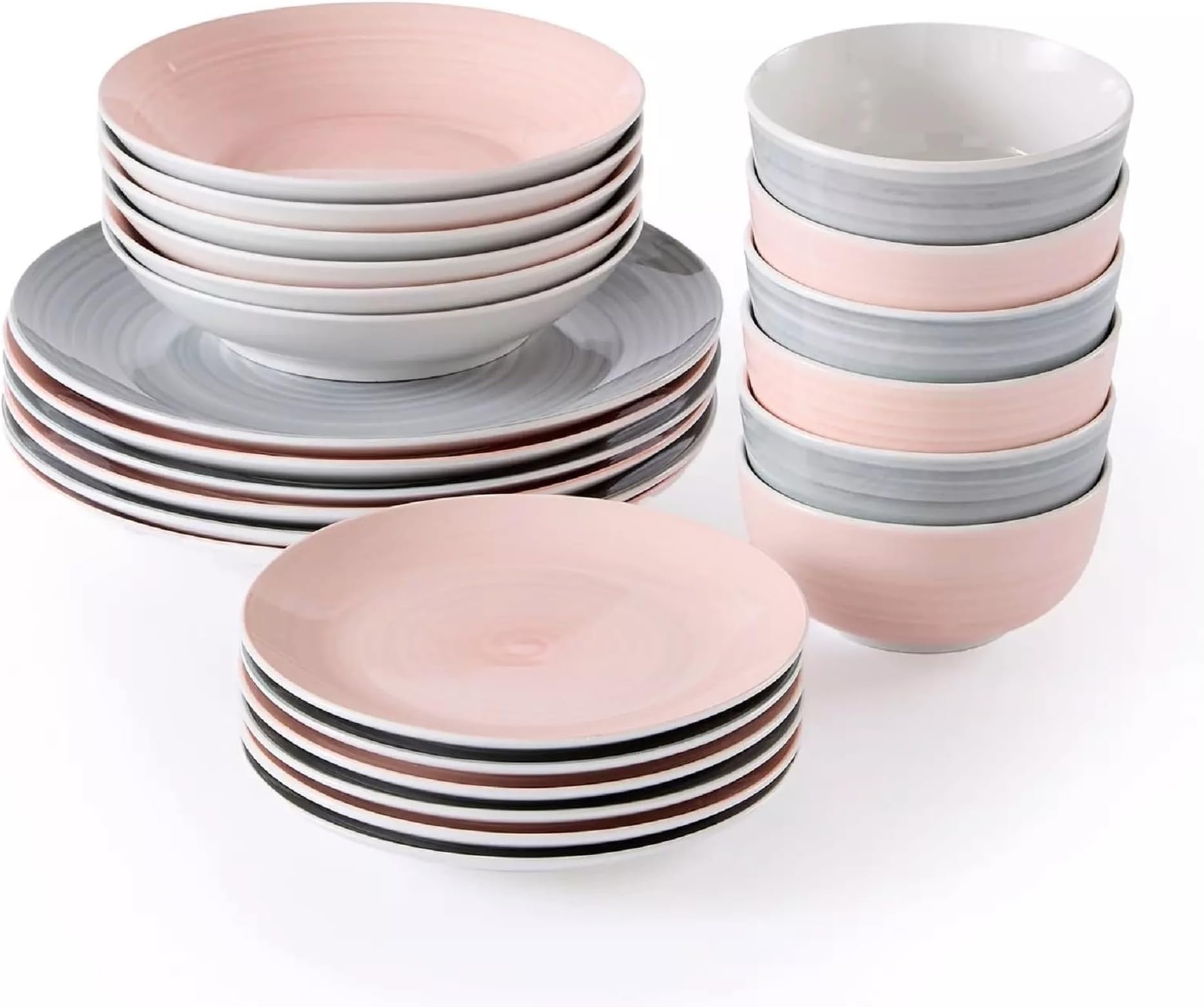 24 Piece Pink & Grey Spin Wash Dinner Set