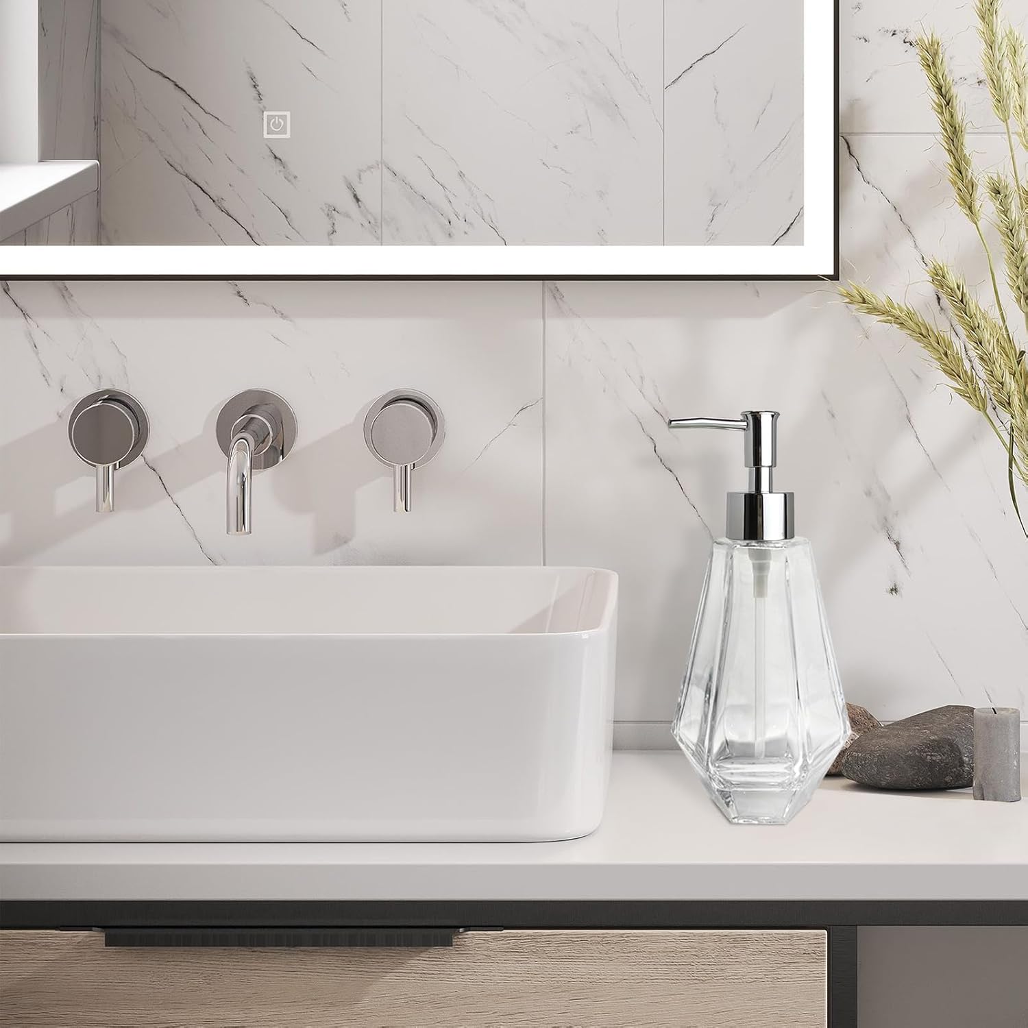 Glass Liquid Soap Dispenser Bathroom 11.8oz Refillable Lotion Soap Dispenser with Rust-Proof Plastic Pump for Kitchen - Image 2