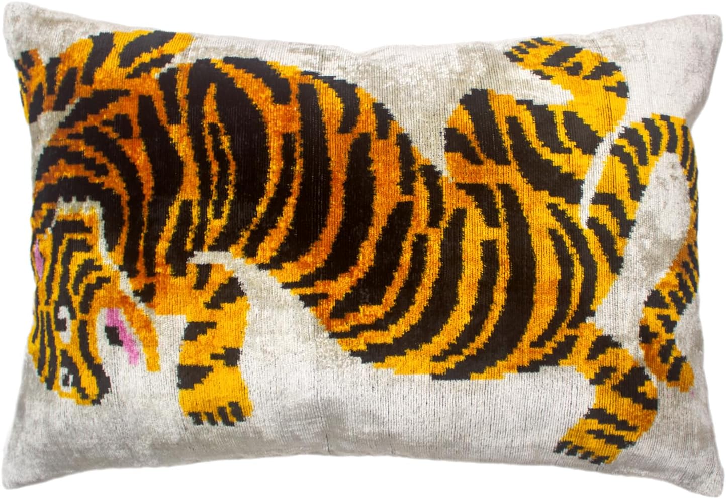 Handmade Velvet Pillow; Red and Yellow Tiger Ikat Cushion Cover; Throw Pillow for Sofa, Couch, or Bed