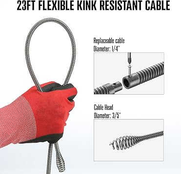 POPULO 120V Corded Electric Drain Snake Auger, 23Ft Auto-Feed with GFCI