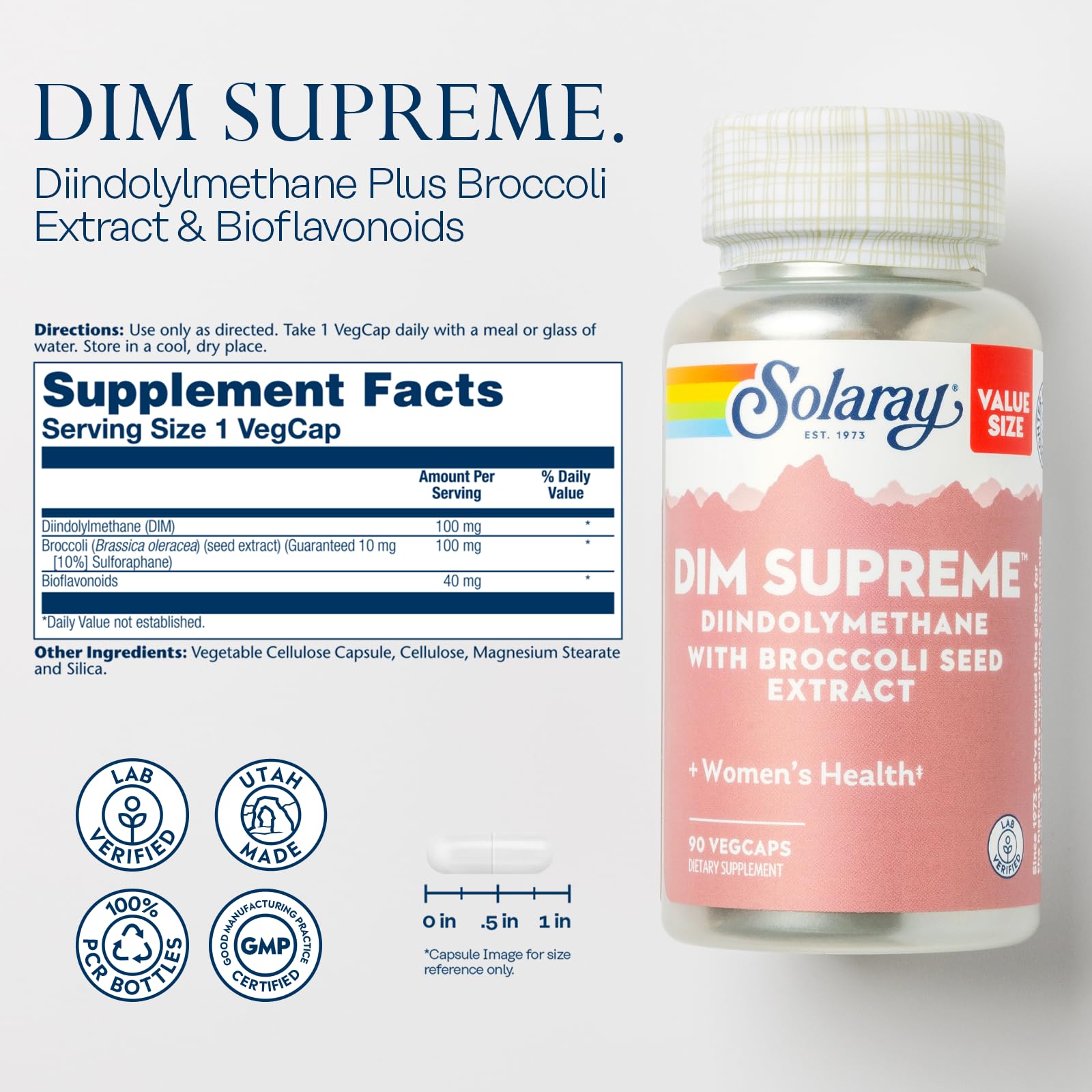 SOLARAY DIM Supreme - DIM Supplement - Women's Health - 100 mg, 90 VegCaps — Amazon image 2