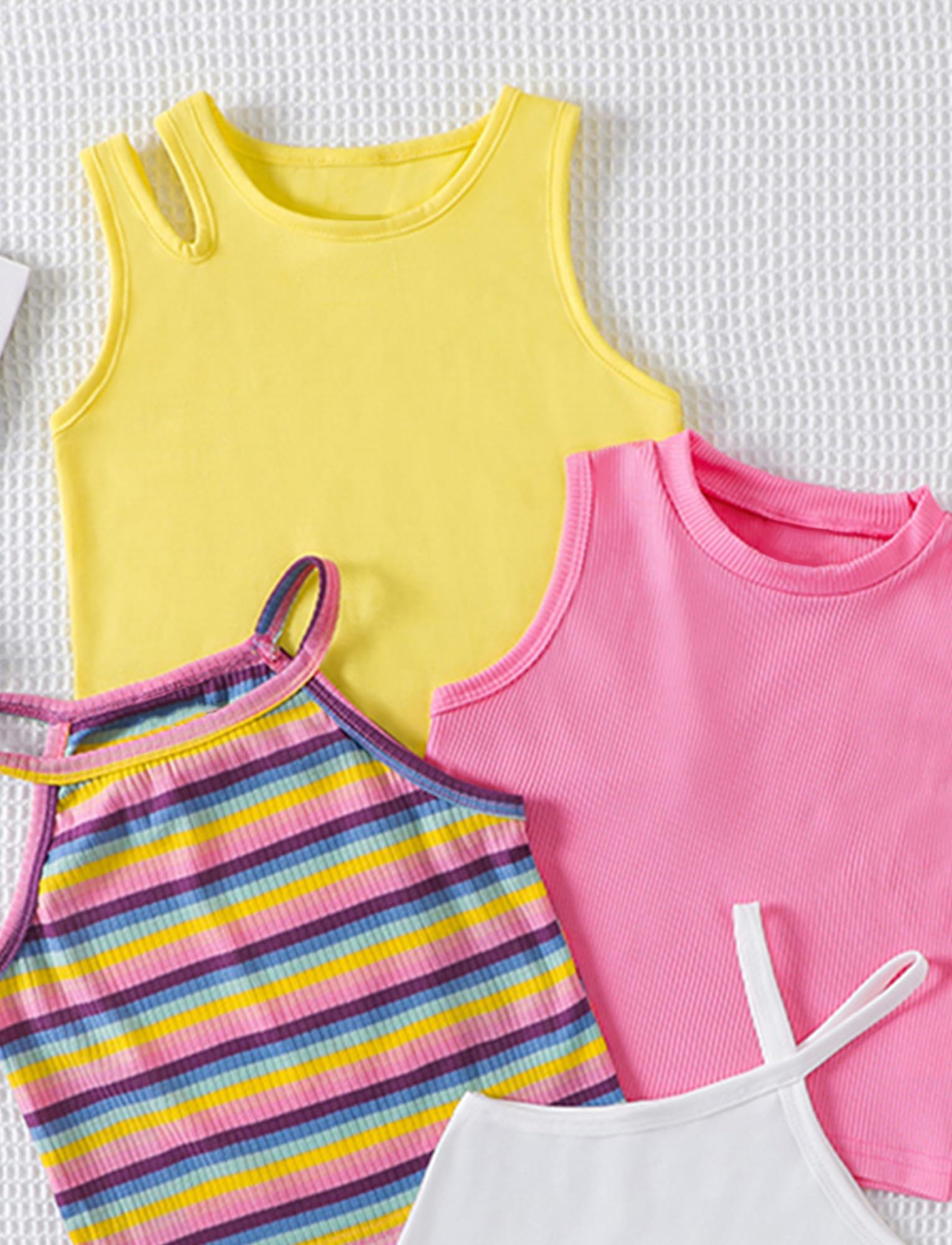 Happy Cherry Camiseta interior sin mangas para niña, camiseta interior básica de verano, transpirable, acanalada, paquete de 4 unidades