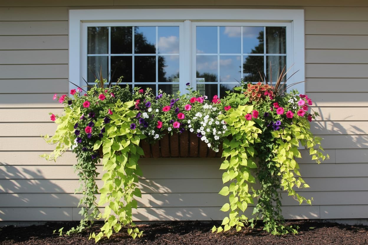55 in Window Hayrack Planter with Molded Coco Liner - Black - Outdoor