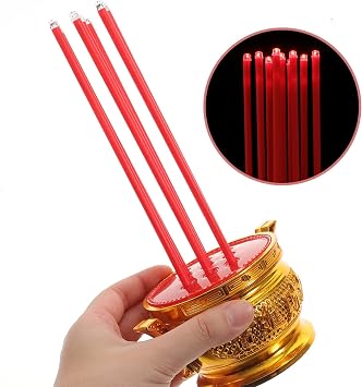 NUOBESTY Led Decor Electric Incense Burner LED Electronic Incense Burner Chinese Candle Lamp Buddhist for Chinese Buddhist Supplies Decor(Red) Electric