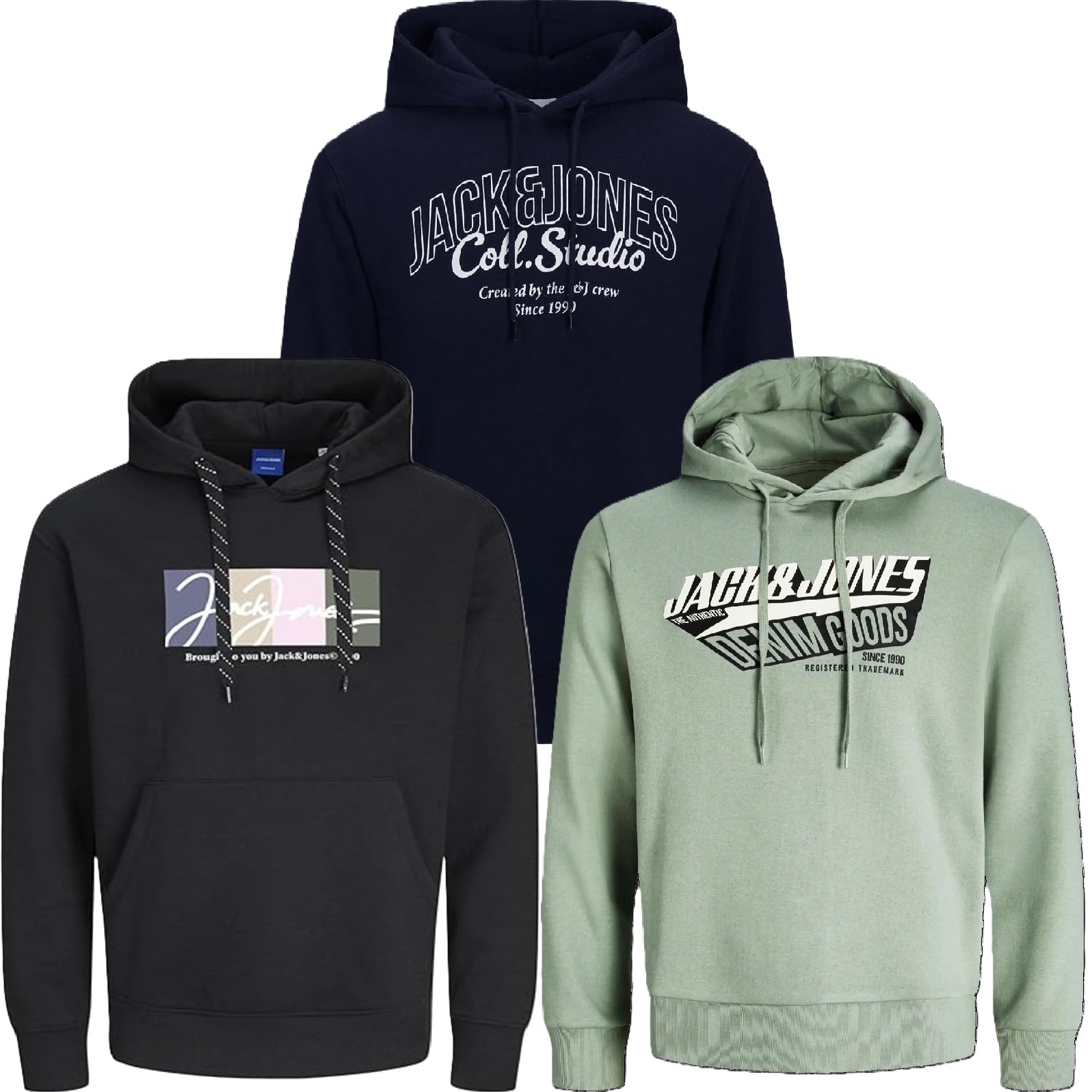 JACK & JONES Hoodie Kapuzenpullover 3er Pack Sweat Shirt Herren Baumwollmix S M L XL XXL