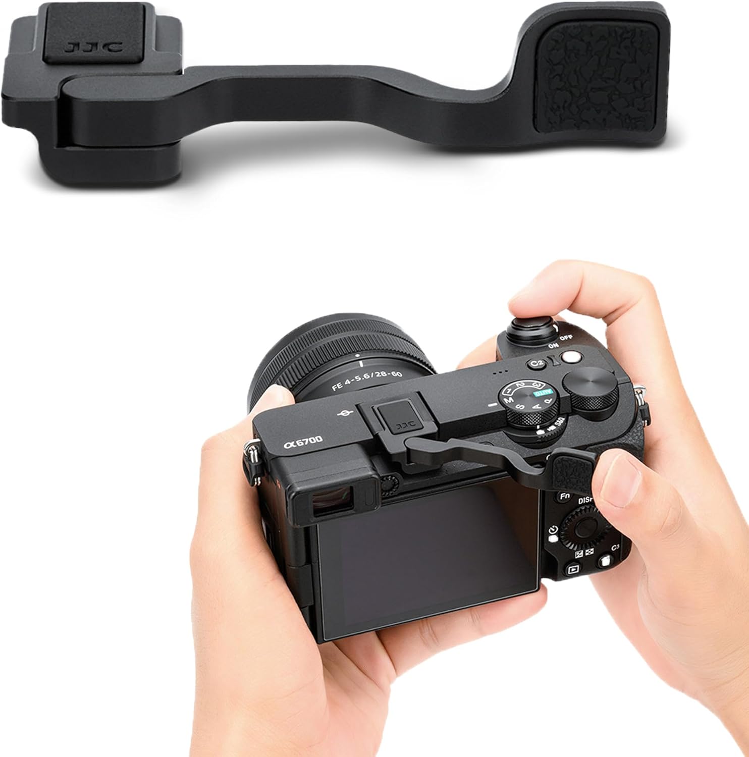 JJC Foldable A6700 Thumb Up Grip for Sony A6700 Camera, Aluminum Alloy Metal Alpha A6700 Thumb Grip with Hot Shoe Cover Protector Thumb Rest Support Holder, Not Affect The Use of A6700 Camera Buttons