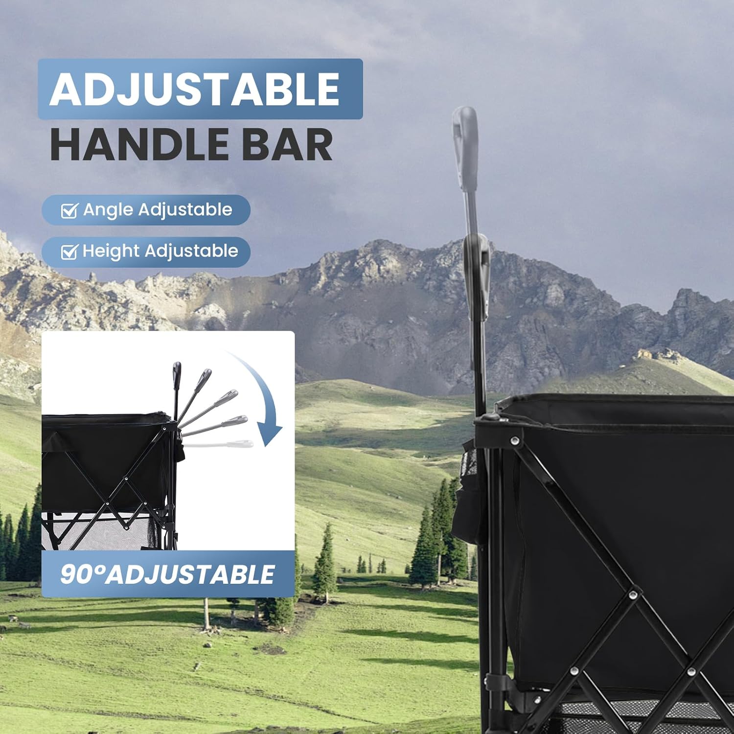 NEWBULIG Large Capacity Folding Double Decker Wagon with Brakes, 440lbs Wagons Carts Foldable Wagon Cart with Flexible Handle, All-Terrain Big Wheels for Grocery Sports Garden Camping