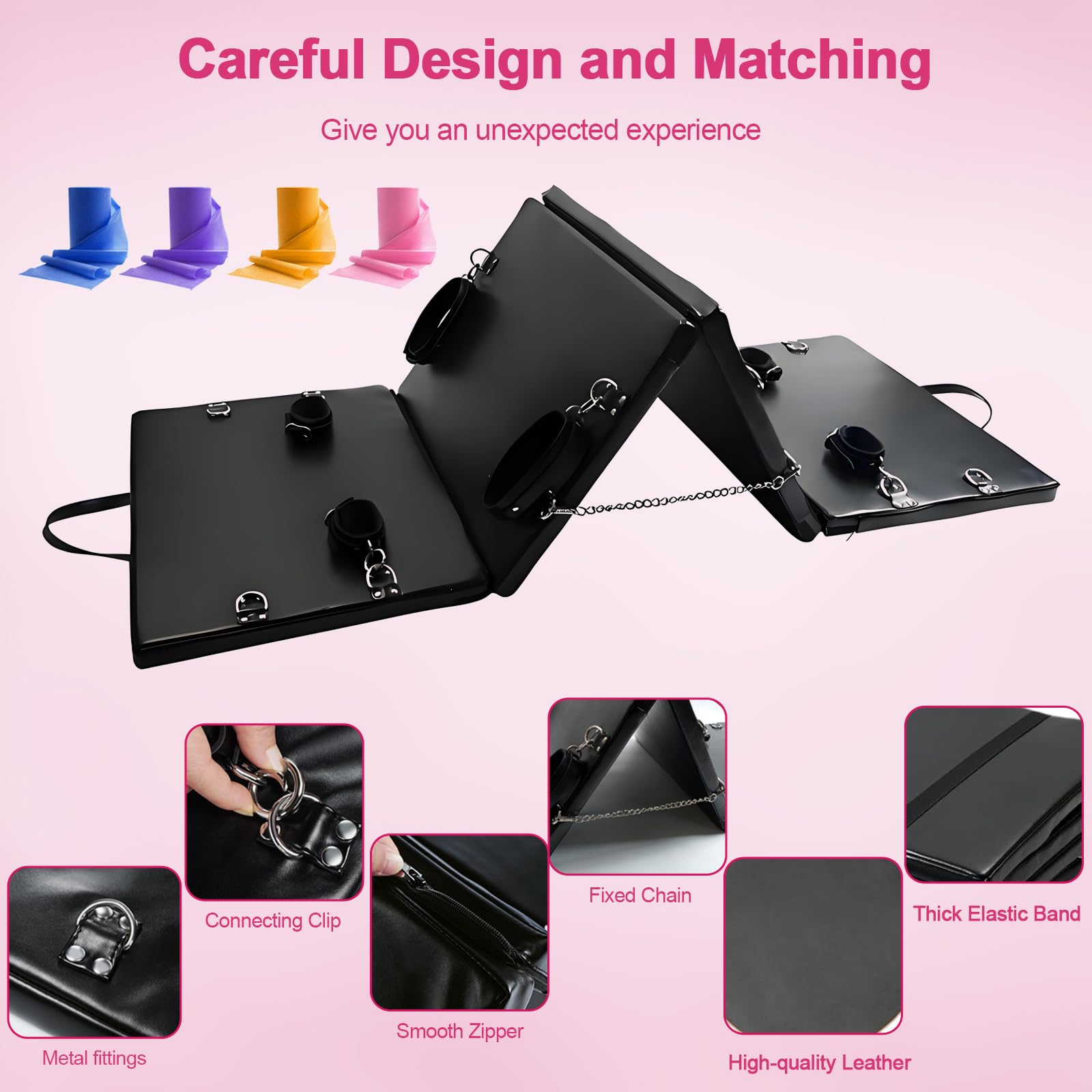 Lit de Bondage Sexuel, Tokhub BDSM Ensemble de Contrainte Sexuelle | Valeur Supérieure à 200 £–Kit Portable Pliable en Cuir PU avec Menottes, Équipement de Retenue-Meuble Sexuel SM pour Couple&Sortie