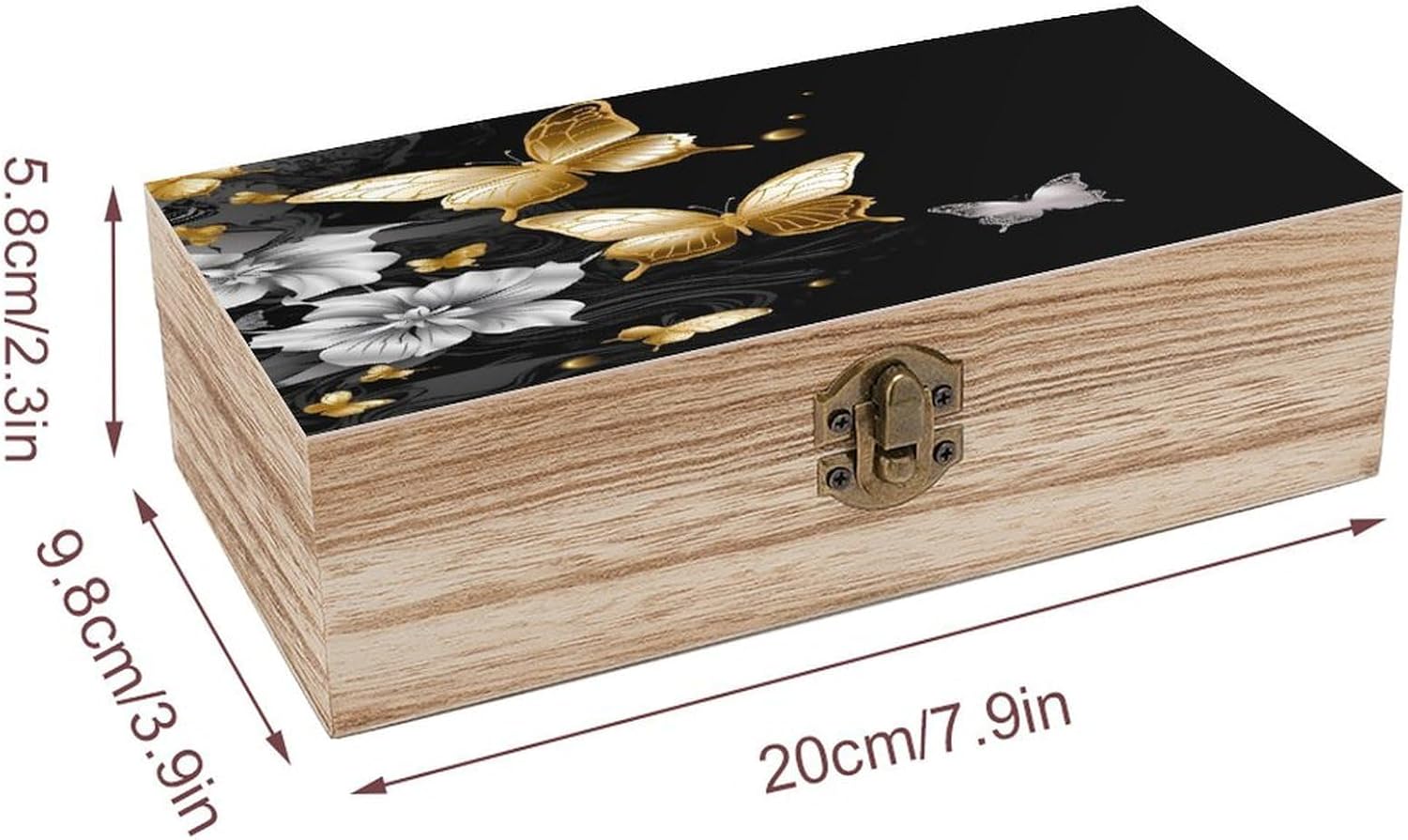 Gold White Butterflies Wooden Storage Box Vintage Jewelry Box image 2