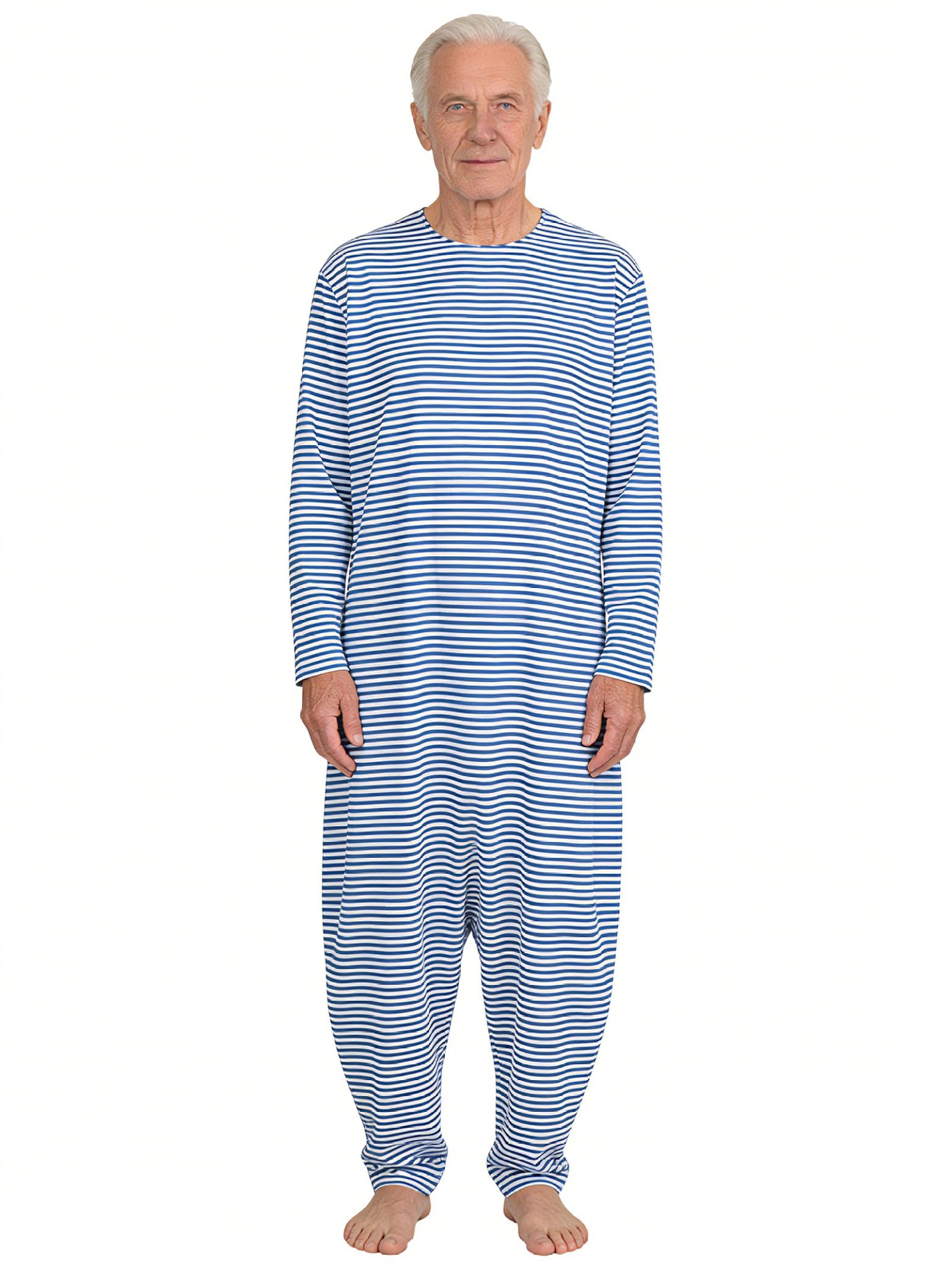 Body de soin pour homme et femme - Manches longues - Rayures - Besoins spéciaux - Combinaison avec fermeture - Pyjama pour la démence Alzheimer Seniors