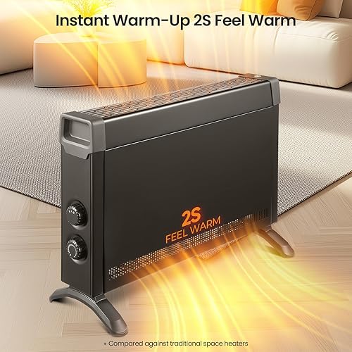 Miniatura 2 de Calentador de panel de convección, calentador de espacio portátil independiente de 1500 W, distribución rápida del calor, calentadores eléctricos de