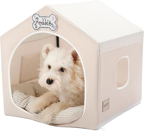 Jiupety Indoor Dog House with Frame, Cute Dog Tent Bed with Cover Cave, Breathable, Washable, and Foldable House