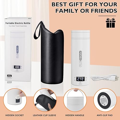 Miniatura 2 de Hervidor eléctrico portátil, hervidor de viaje, pequeño hervidor de té portátil, caldera de agua caliente, mini hervidor de agua de acero inoxidable