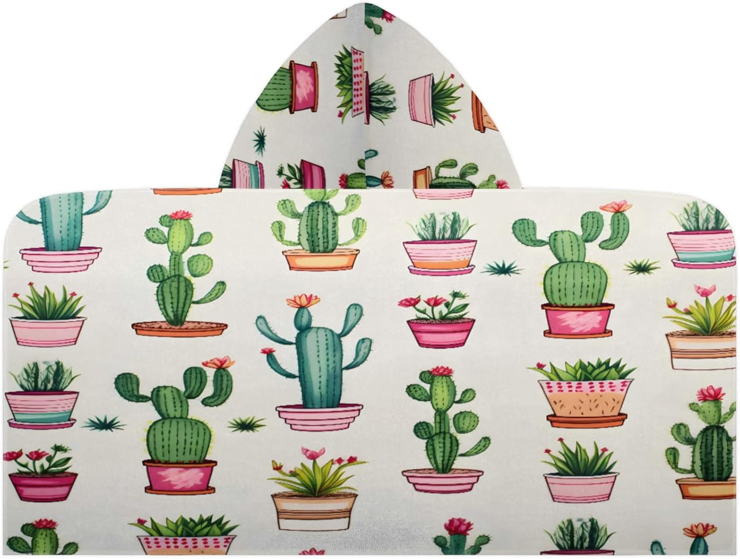 Cactus Plants Hooded Towels for Kids Absorbent Soft Pool Swim Beach Bath Towel for Boys Girls, 24 in x 50 in