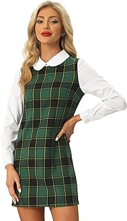 Women's Peter Pan Dress 60s Clock Block Mini Long Sleeve Dresses - Buy now