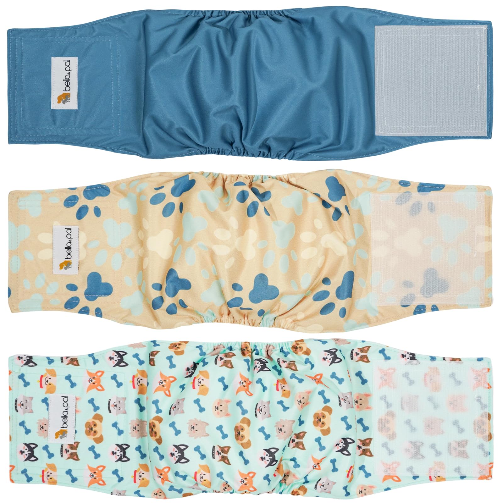 BELLA & PAL Belly Bands for Male Dogs 3pcs, Washable Dog Nappies, Reusable Belly Wraps for Large Dogs, Doggie Diapers, Dog Marking, Excitable Urination, Incontinence (L+, 51-61cm) — image 1