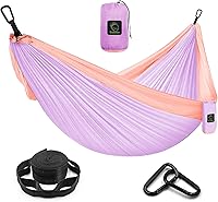 Vista 11 de Grassman Hamaca de camping doble y individual hamaca portátil con correas de árbol, hamacas de paracaídas de nailon ligero, accesorios