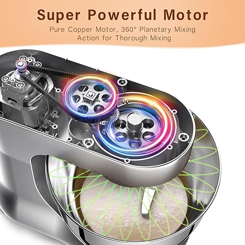 Miniatura 4 de Batidora de pie eléctrica de cocina de 4.8 cuartos de galón, batidora de alimentos con motor de 380 W, mezclador de masa de 8 velocidades P con