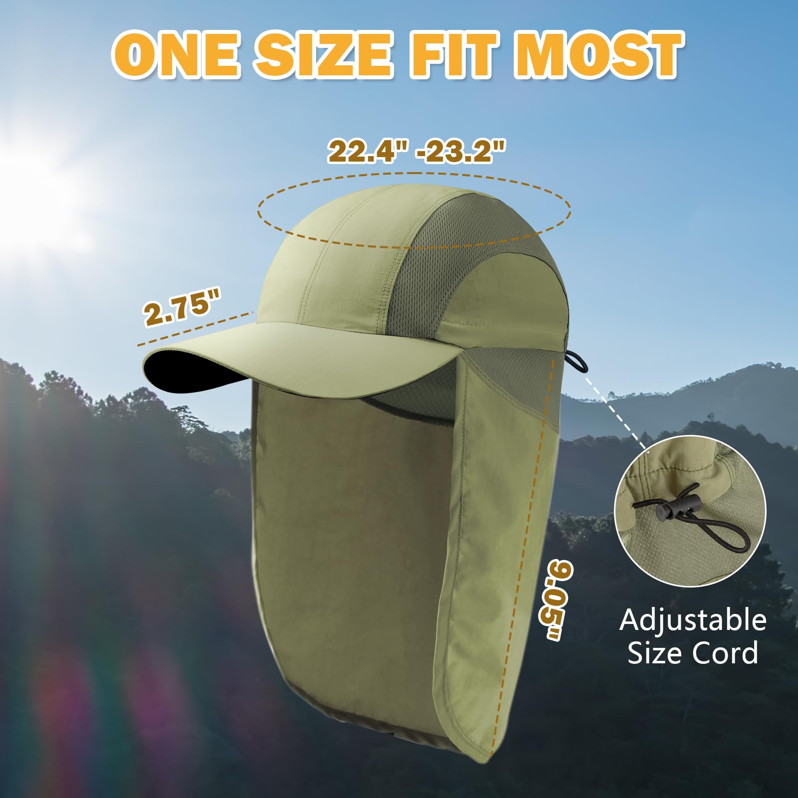 Sombrero de sol para hombre con malla transpirable para hombre, protección solar, sombrero de pesca con solapa para el cuello, para senderismo, ciclismo