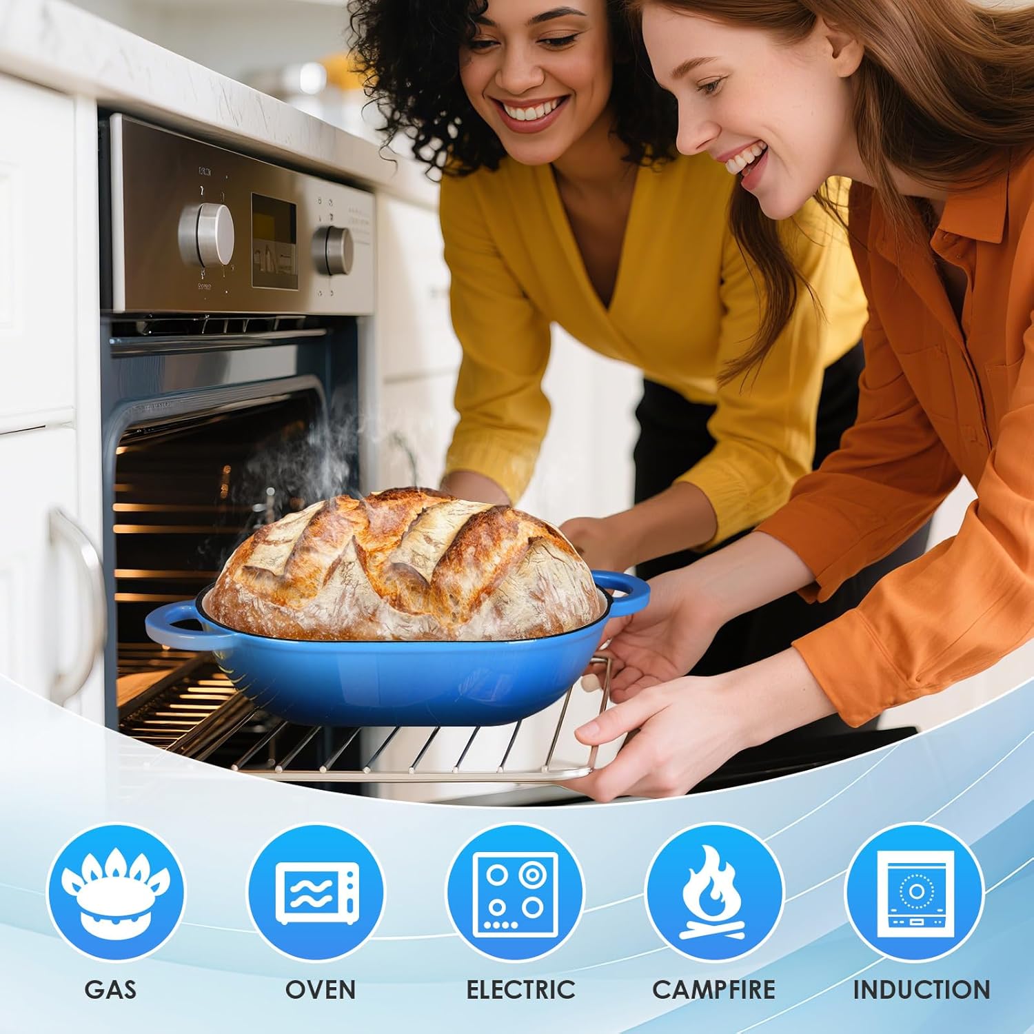 LIFERUN 2.5qt Enameled Cast Iron Dutch Oven for Sourdough Bread Baking, Oven Safe Dutch Oven Pot with Lid, Non-Stick Bread Oven Pot, Blue - Image 6