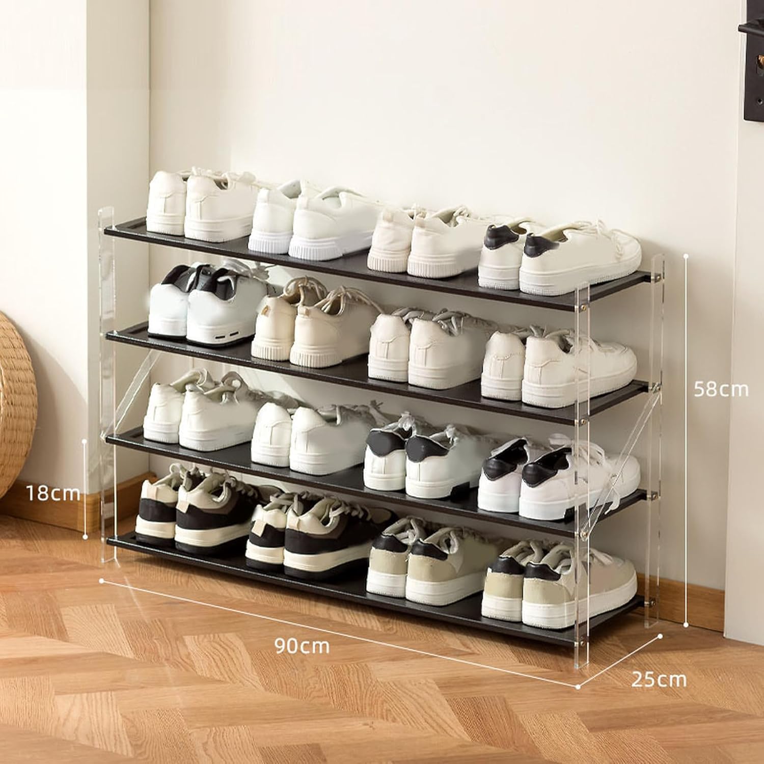 [FOQW] シューズラック 靴箱 スリム 靴 スタイル1 4段収納 省スペース スリッパ収納ラック オープンシェルフ 通気性 北欧