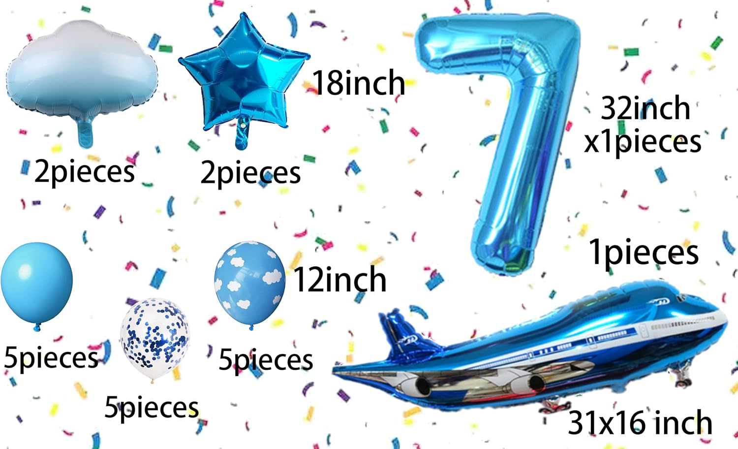 31inch Large Airplane Blue Party Decoration Airplane Balloon Set Birthday Party Supplies (7 Number Airplane) image 2