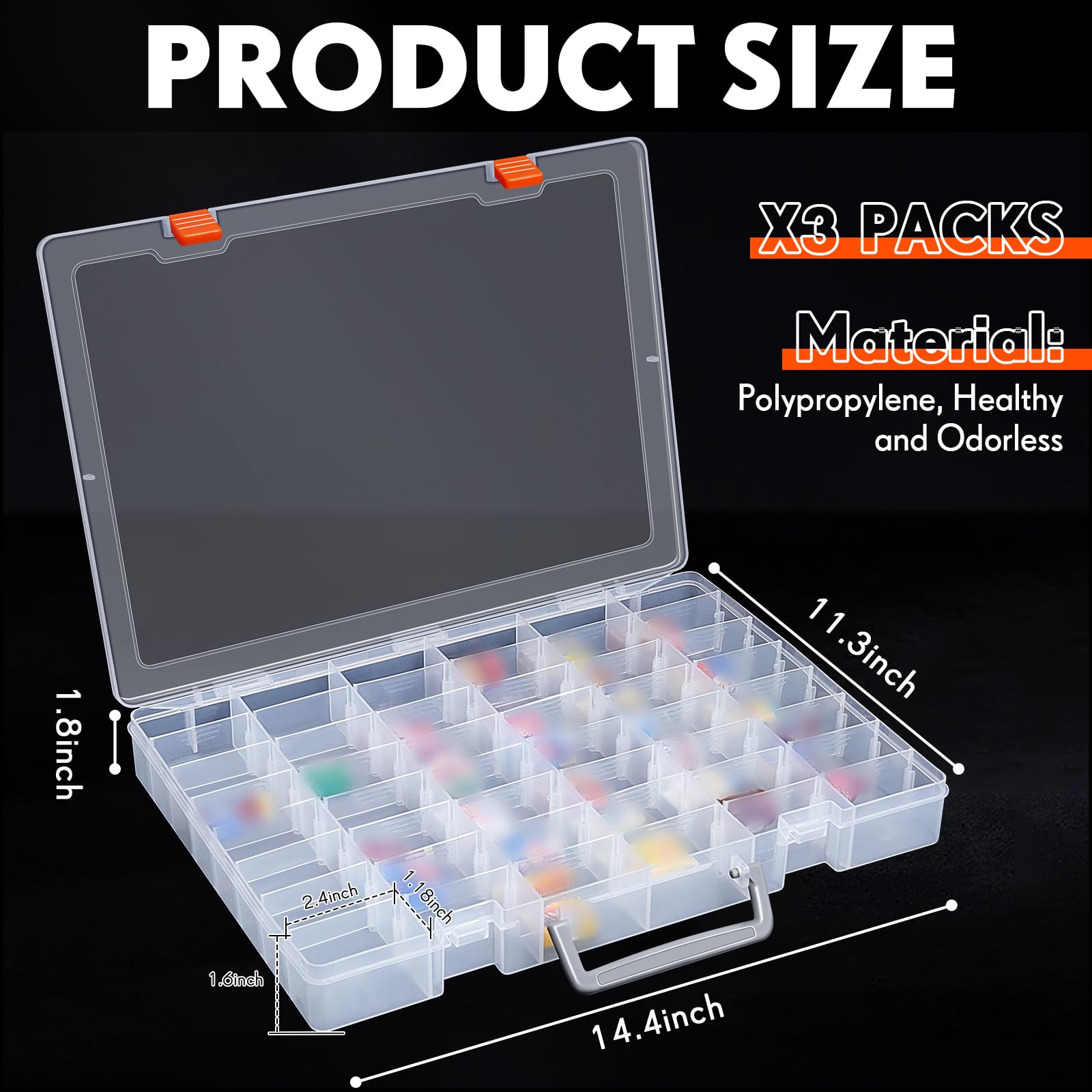 Juexica 3 Pcs 48 Grids Plastic Toy Storage Case Compatible with Mini Brands Collector Toys, Transparent Compartment Container Storage for Toy Jewelry Craft Bead (Box Only)